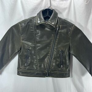 Zara Dark Brown Faux Leather Biker Bomber Jacket for Kids